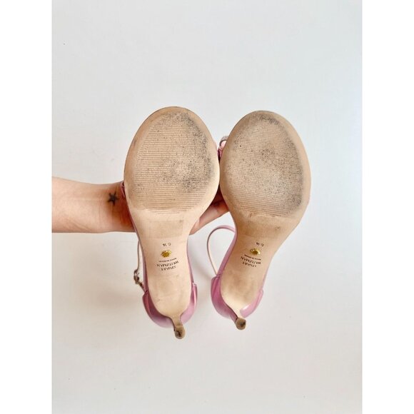 STUART WEITZMAN Nudist Bow 100 Pink Metallic Leather High Heel Sandals, Size 6.5 - Picture 14 of 16
